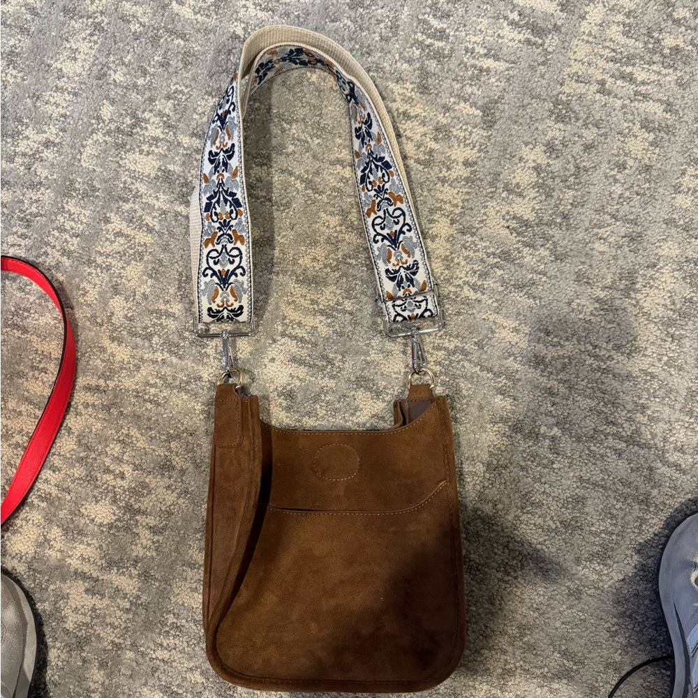 Ahdorned Chocolate Microsuede Crossbody Bag with Strap